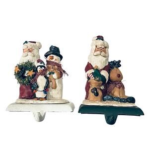2 Christmas Stocking Holders, Santa, Snowman & penguin. Santa/Reindeer, Folk Art